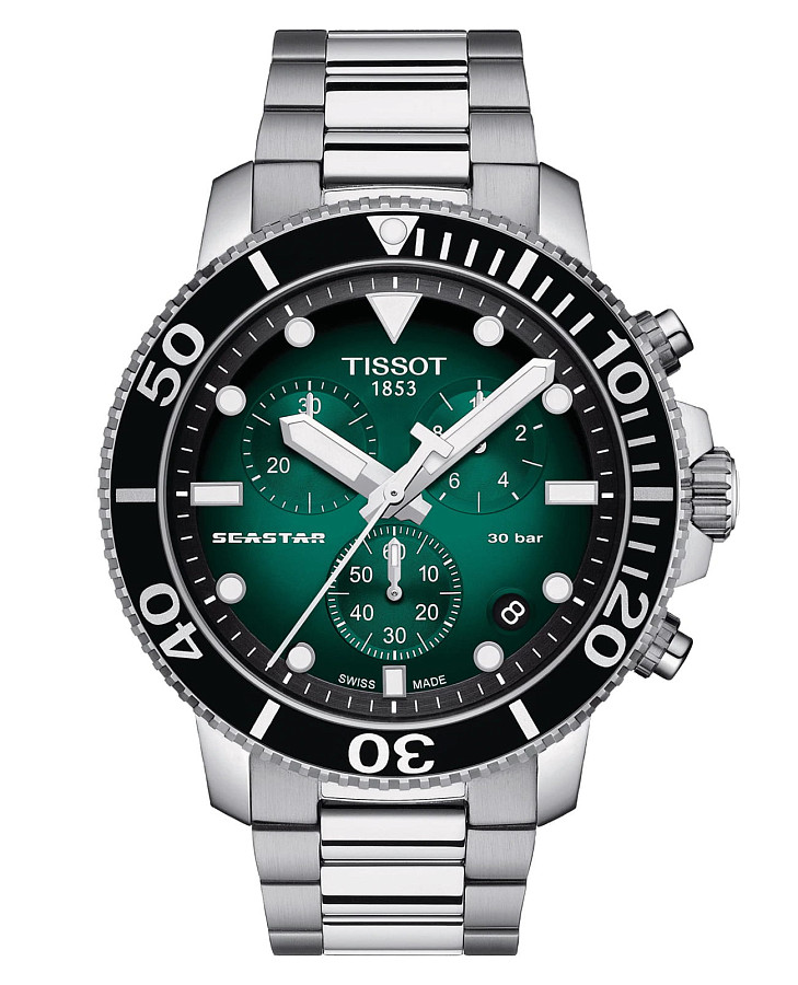 Часы Tissot Seastar 1000 Quartz Chronograph T120.417.11.091.01 — мужские, зеленый