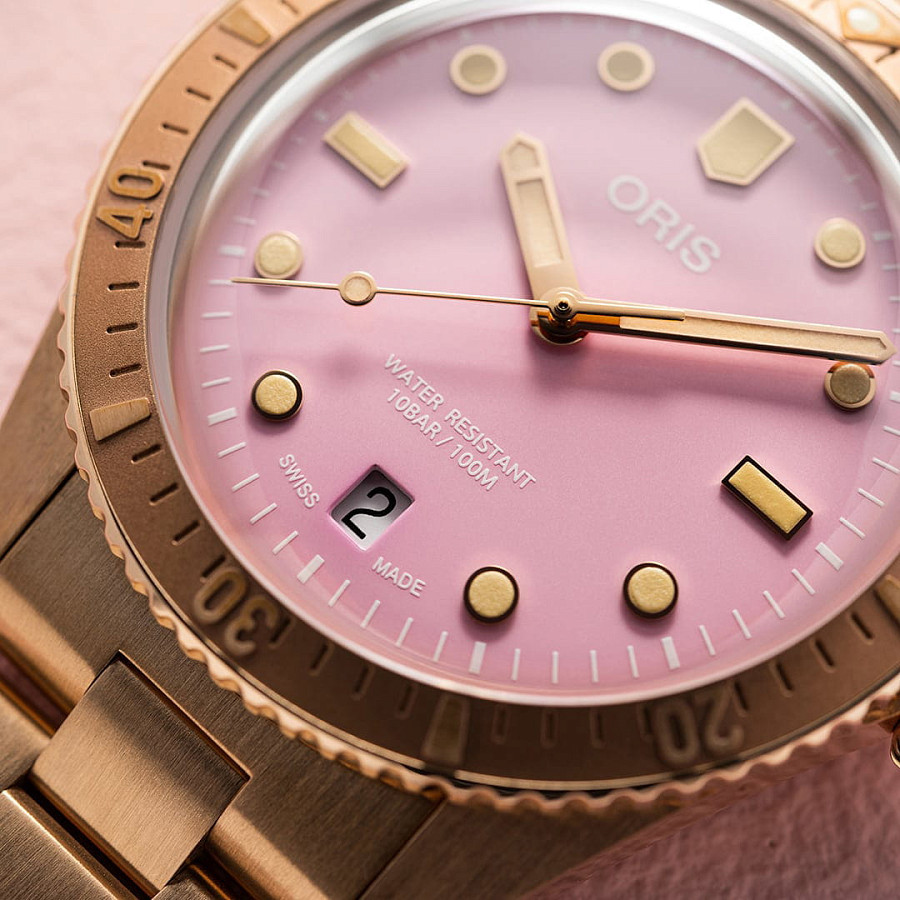 Часы Oris Divers Sixty‑Five 'Cotton Candy' 01 733 7771 3158-07 8 19 15 — бронза, женские