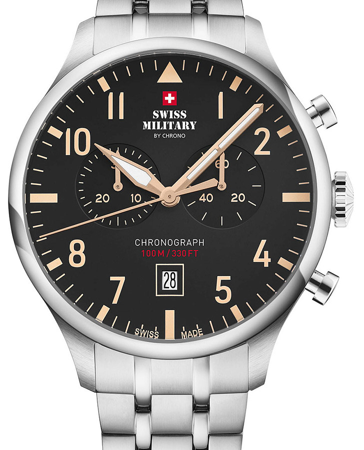 Часы Swiss Military by Chrono Vintage Chronograph SM34098.04 — кварцевые, металл сталь
