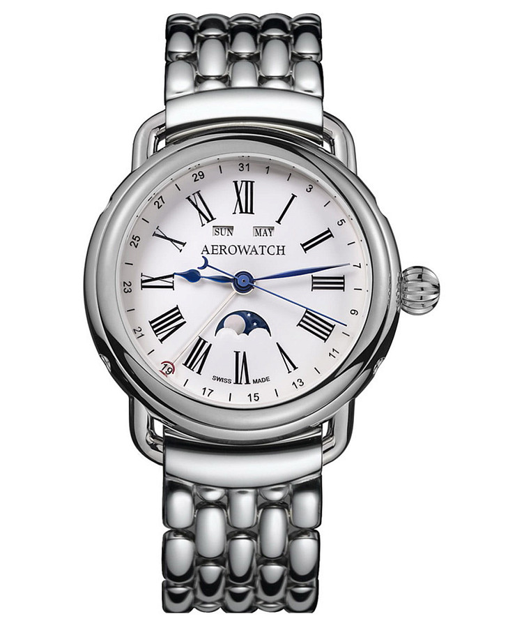 Часы Aerowatch 1942 Moon Phase Automatic 75970 AA01 M — мужские, белый