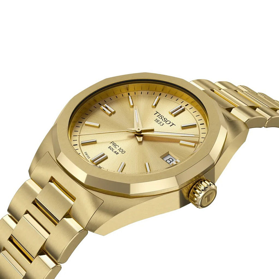 Часы Tissot PRC 100 Solar Quartz 34mm T151.822.33.021.00 — женские, нержавеющая сталь с pvd-покрытием