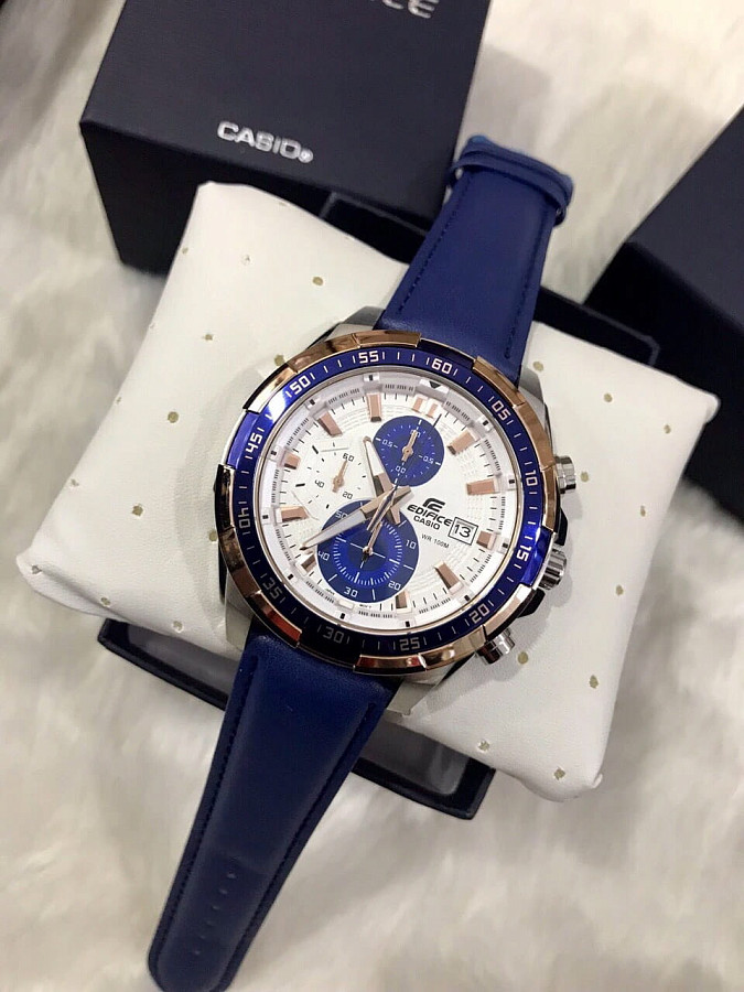 Часы Casio Edifice EFR-539L-7CVUDF (EFR-539L-7C) — мужские, кожаный