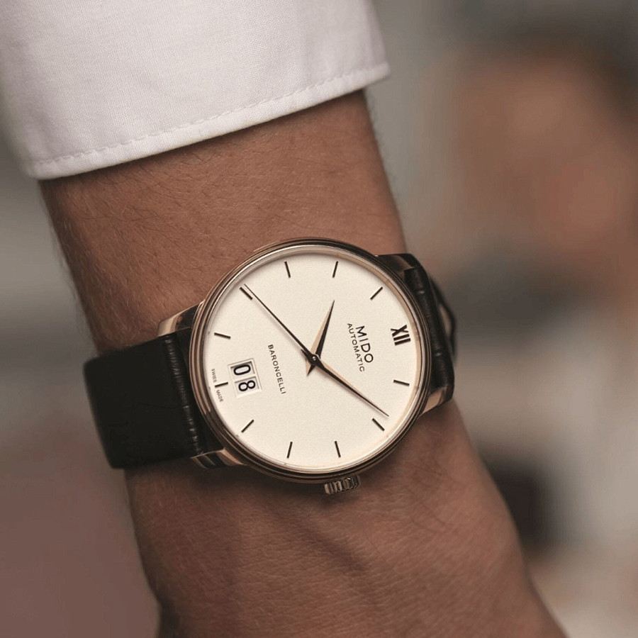 Часы Mido Baroncelli Big Date M027.426.36.018.00 — металл сталь, кожаный