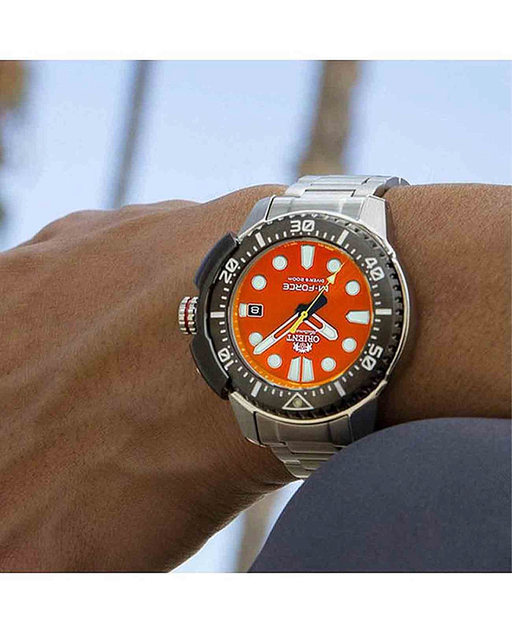 Часы Orient M-Force RA-AC0L08Y (RN-AC0L08Y) — оранжевый, металл сталь