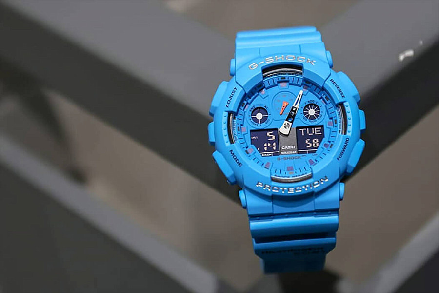 Часы Casio G-Shock GA-100RS-2A — мужские, голубой
