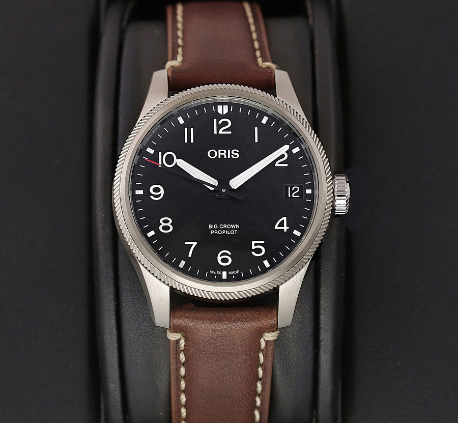 Часы Oris Propilot Big Crown Propilot Big Date 01 751 7761 4164-07 6 20 07LC — мужские, кожаный