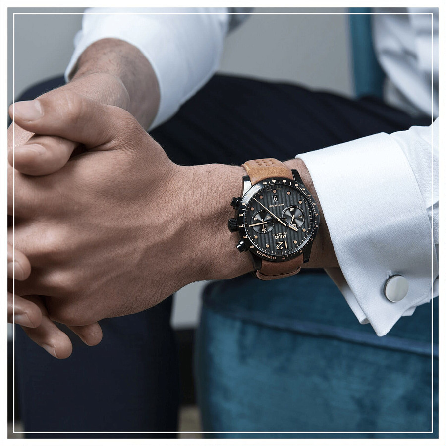 Часы Mido Multifort Chronograph Adventure M025.627.36.061.10 — мужские, кожаный