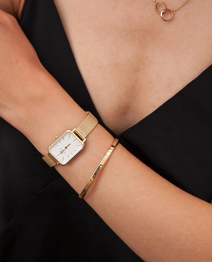 Часы Daniel Wellington Quadro Pressed Evergold DW00100556 — кварцевые, сталь металл