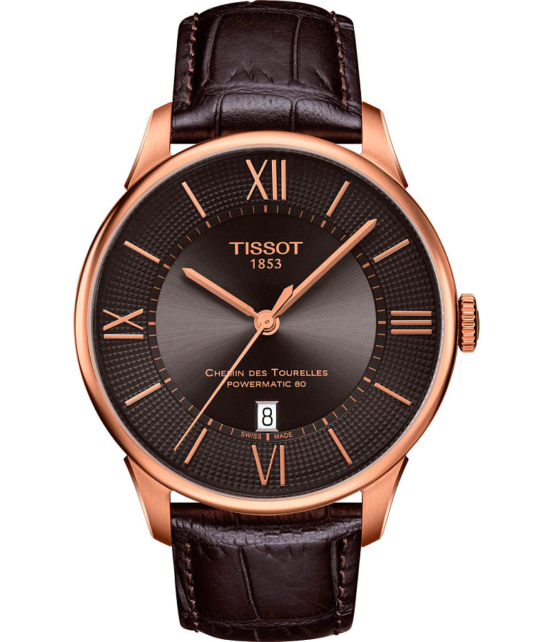 Часы Tissot Chemin des Tourelles Powermatic 80 T099.407.36.448.00 — мужские, коричневый