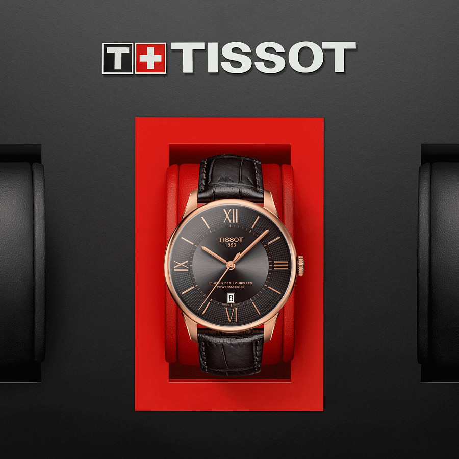 Часы Tissot Chemin des Tourelles Powermatic 80 T099.407.36.448.00 — кожаный, мужские