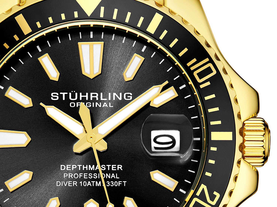 Часы Stuhrling Aquadiver 3950A.7 — черный, металл сталь