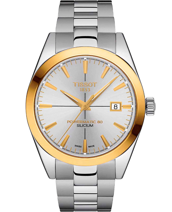Часы Tissot Gentleman Powermatic 80 Silicium 18K Gold T927.407.41.031.01 — мужские, серебристый