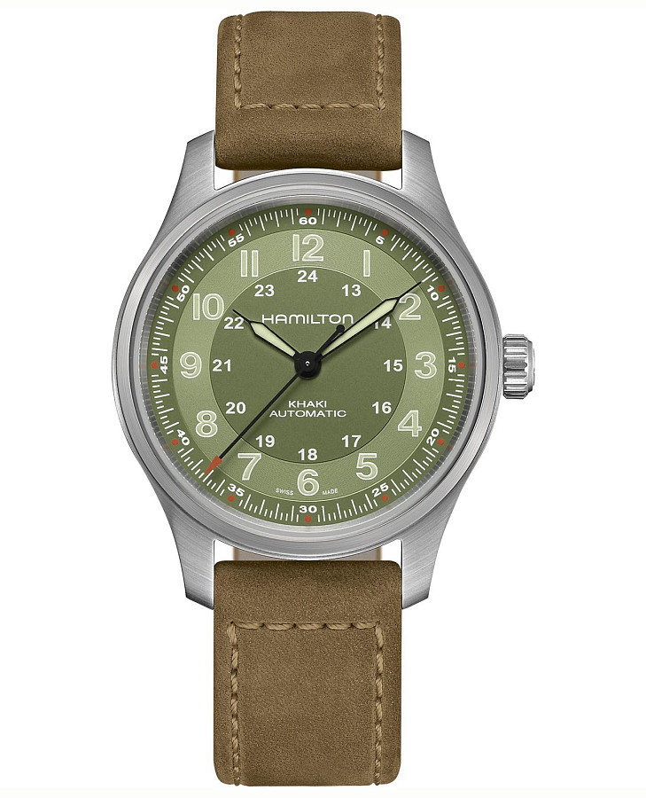 Часы Hamilton Khaki Field Titanium Auto H70545560 — мужские, зеленый