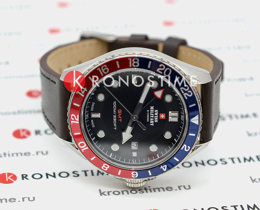 Часы Swiss Military by Chrono Quartz GMT SM34095.04 — кожаный, мужские