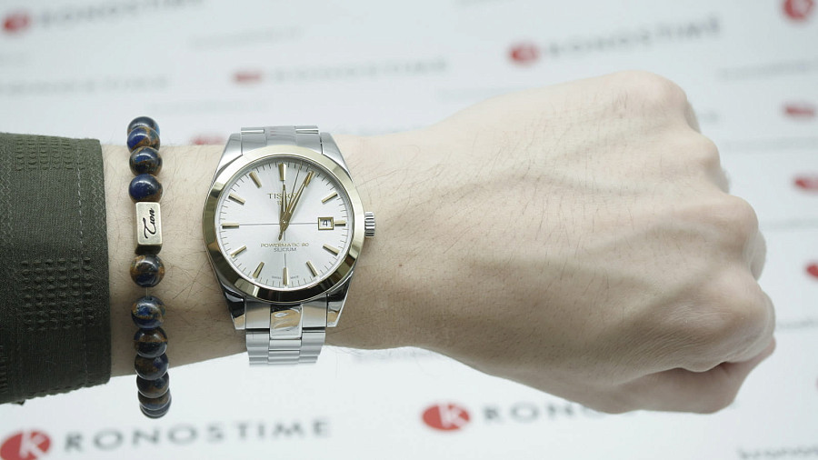 Часы Tissot Gentleman Powermatic 80 Silicium 18K Gold T927.407.41.031.01 — мужские, серебристый