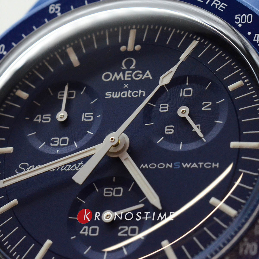 Часы Swatch x Omega Bioceramic Moonswatch Mission to Neptune SO33N100 — мужские, нейлон