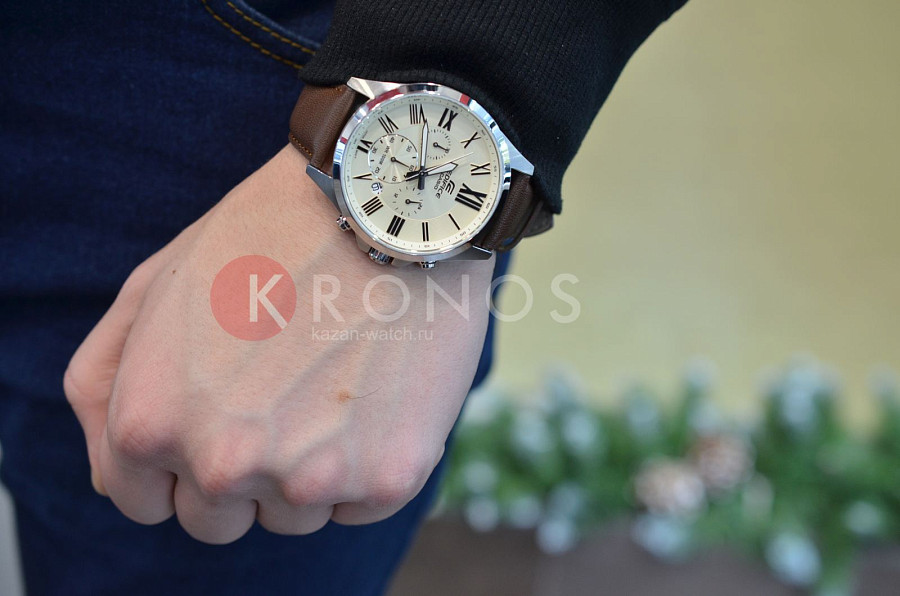Часы Casio Edifice EFV-500L-7A — мужские, кожаный