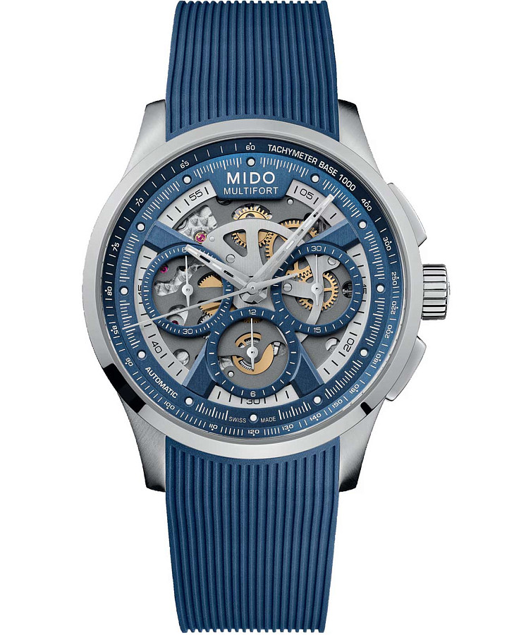 Часы Mido Multifort Skeleton Chronograph M038.662.17.040.00 — мужские, синий