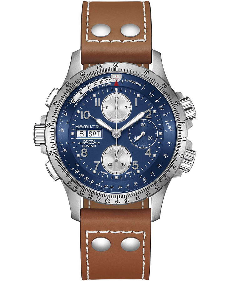 Часы Hamilton Khaki Aviation X-Wind Auto Chrono 44mm H77506540 — мужские, синий