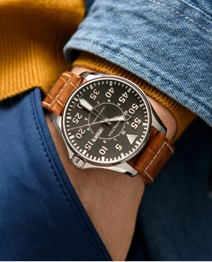 Часы Hamilton Khaki Aviation Pilot Day Date Auto H64715885 — механические, сталь