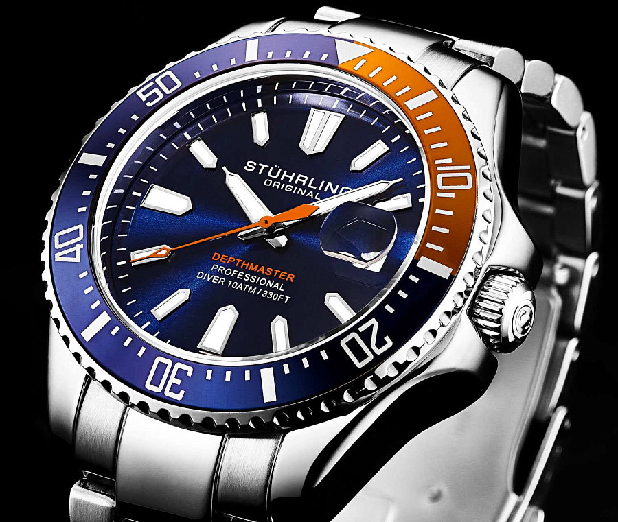 Часы Stuhrling Aquadiver 3950A.12 — кварцевые, сталь металл