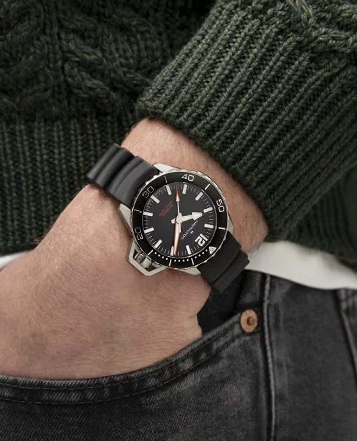 Часы Hamilton Khaki Navy Frogman Auto H77455330 — мужские, черный