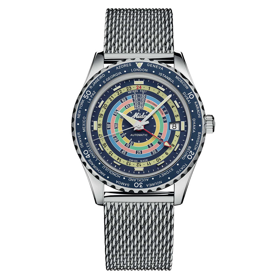 Часы Mido Ocean Star Decompression Worldtimer 200 M026.829.17.041.00 — механические, металл сталь