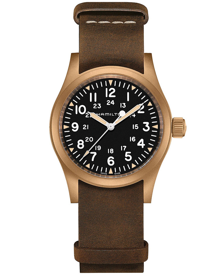 Часы Hamilton Khaki Field Mechanical Bronze H69459530 — мужские, черный