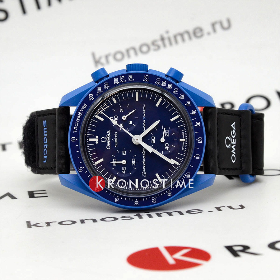 Часы Swatch x Omega Bioceramic Moonswatch Mission to Neptune SO33N100 — кварцевые, биокерамика