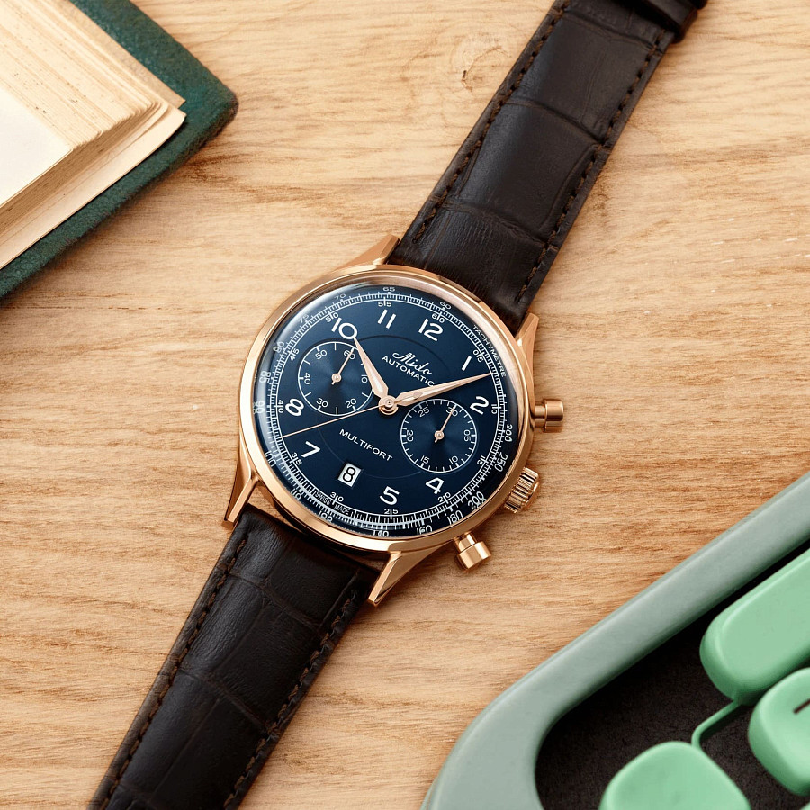 Часы Mido Multifort Patrimony Chronograph M040.427.36.042.00 — синий, металл сталь