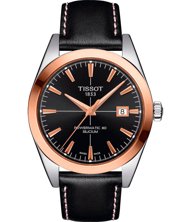 Часы Tissot Gentleman Powermatic 80 Silicium 18K Gold T927.407.46.051.00 — мужские, черный