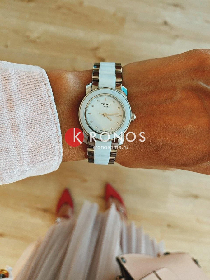 Часы Tissot Cera T064.210.22.016.00 — женские, сталь + керамические вставки