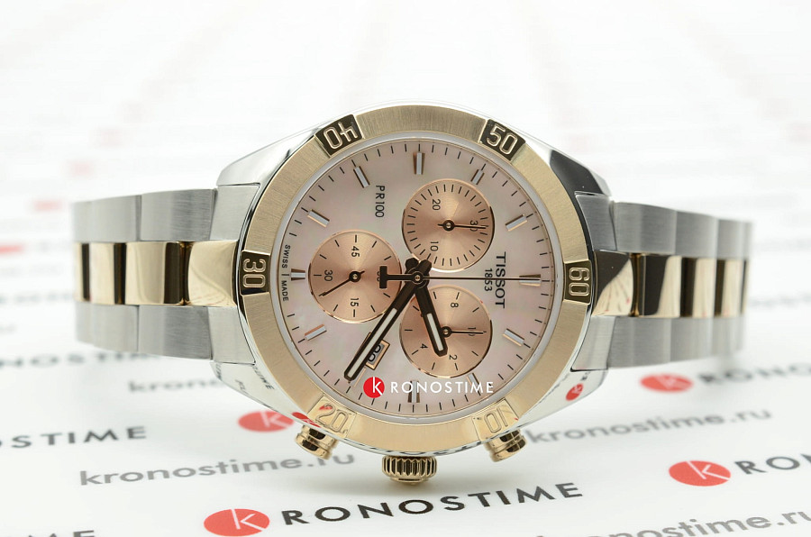 Часы Tissot PR 100 Sport Chic Chronograph T101.917.22.151.00 — женские, сталь c pvd покрытием