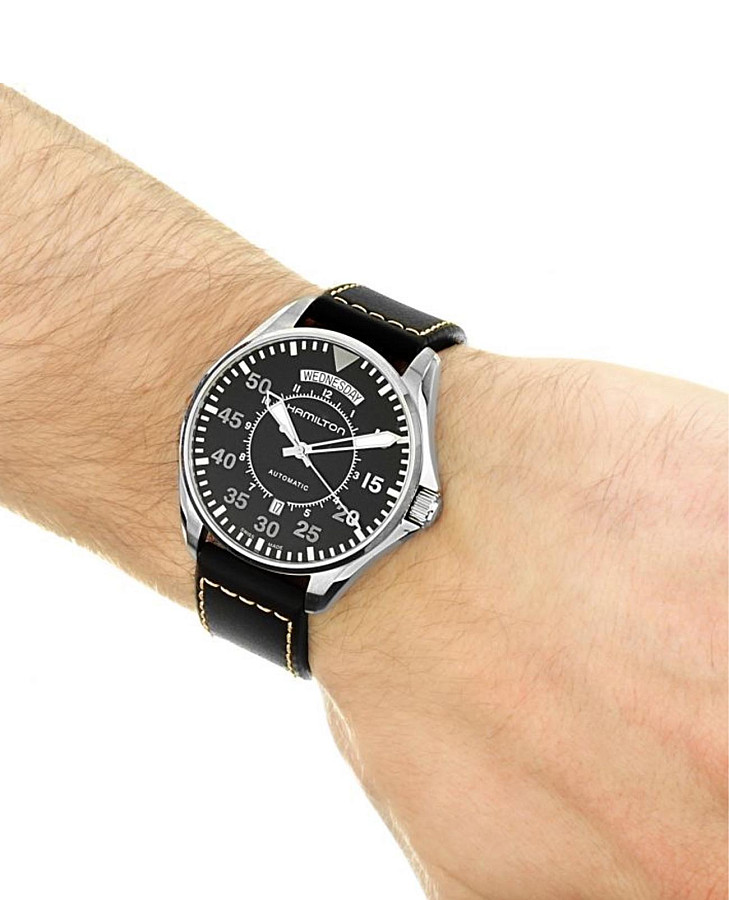 Часы Hamilton Khaki Aviation Pilot Day Date Auto H64615735 — мужские, черный