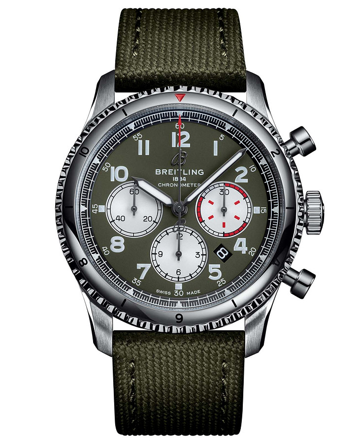 Часы Breitling Aviator 8 B01 Chronograph 43 Curtiss Warhawk AB01192A1L1X1 — мужские, зеленый