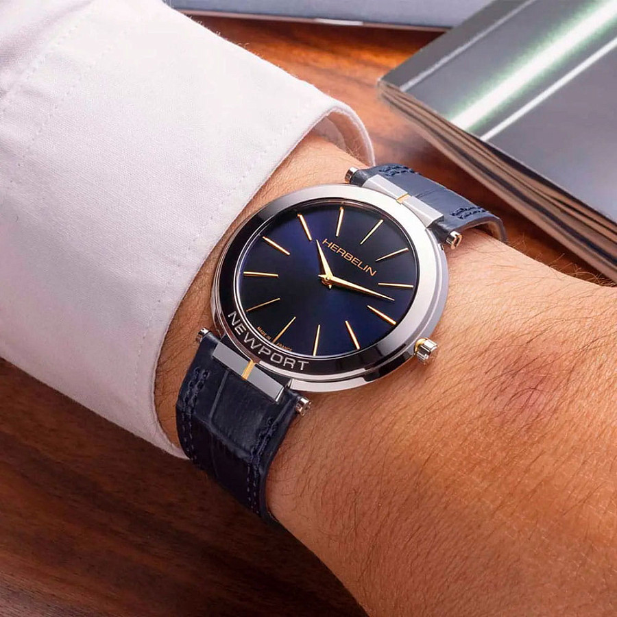 Часы Herbelin Newport Slim 19522T15BL — кожаный, мужские