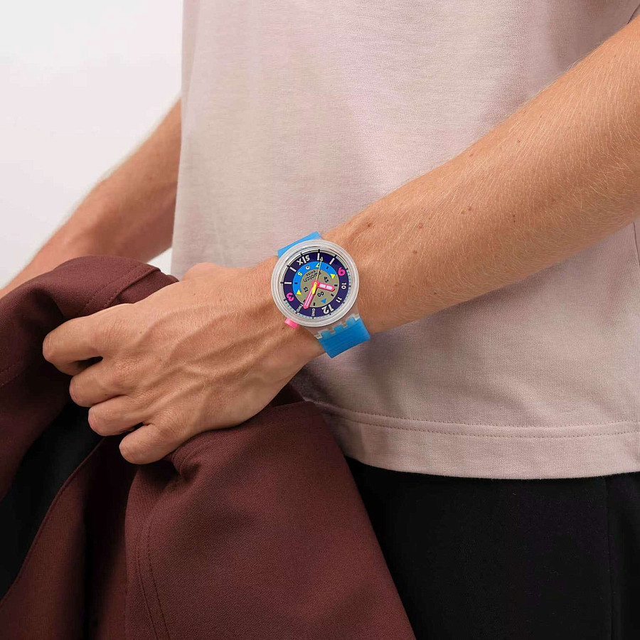 Часы Swatch Neon Hielo SB01K400 — кварцевые, Швейцария, женские