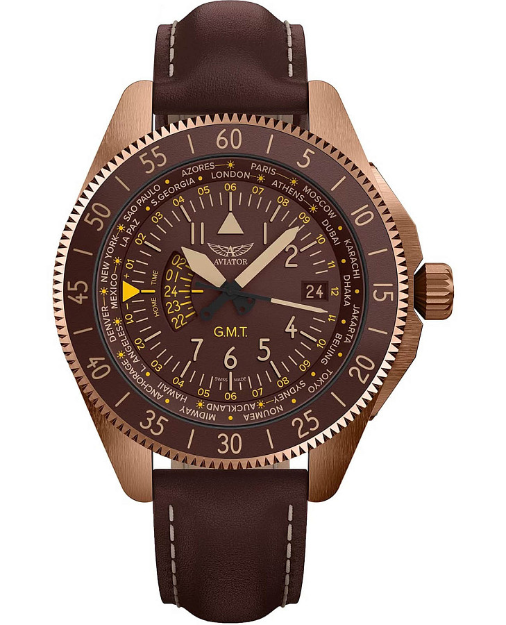 Часы Aviator Airacobra GMT V.1.37.8.306.4 — мужские, коричневый