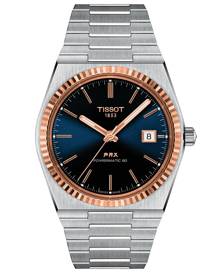 Часы Tissot PRX Powermatic 80 18K Gold Bezel T931.407.41.041.00 — мужские, синий