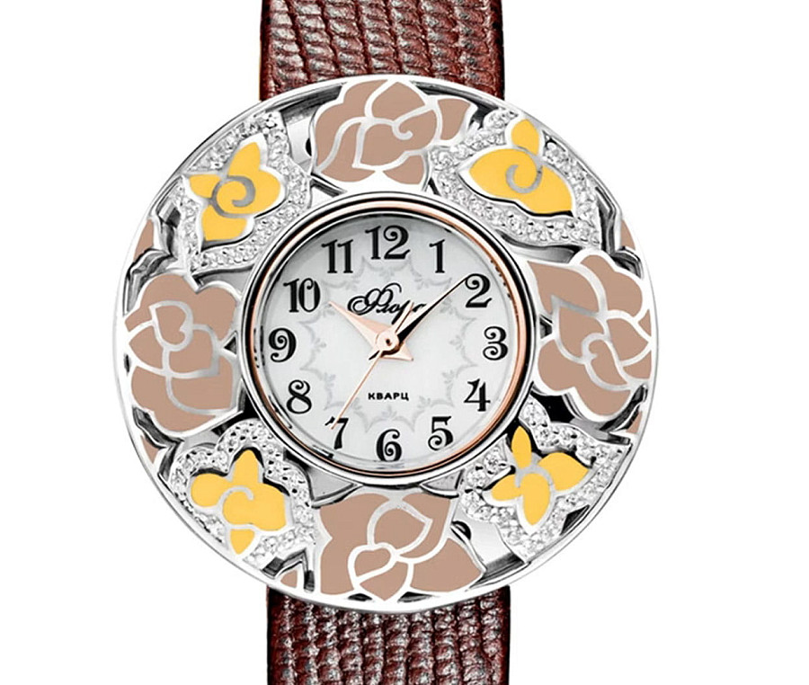 Часы УЧЗ Flora 1143S20-B8L2 Розалия-3 — кварцевые, латунь