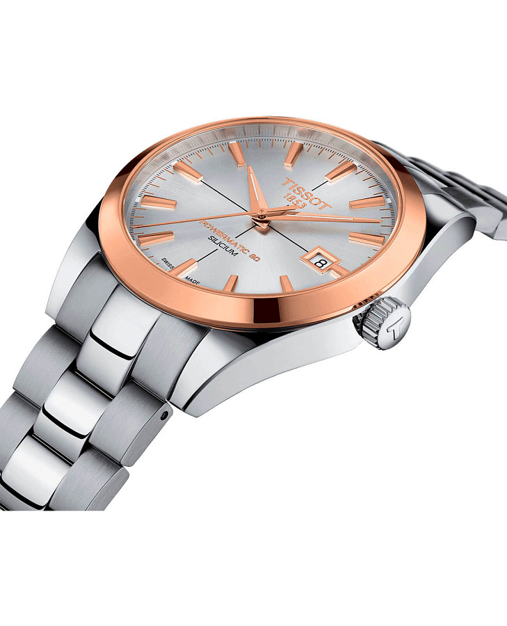 Часы Tissot Gentleman Powermatic 80 Silicium 18K Gold T927.407.41.031.00 — механические, металл золото сталь
