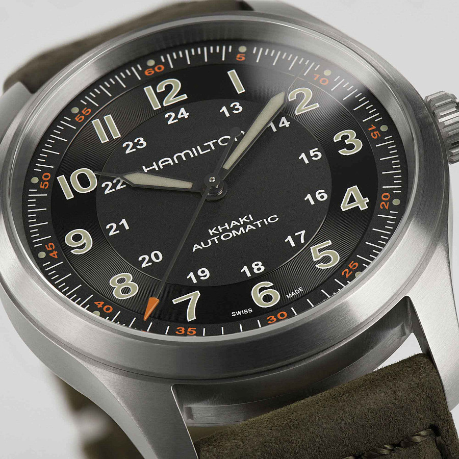 Часы Hamilton Khaki Field Titanium Auto H70205830 — мужские, хаки