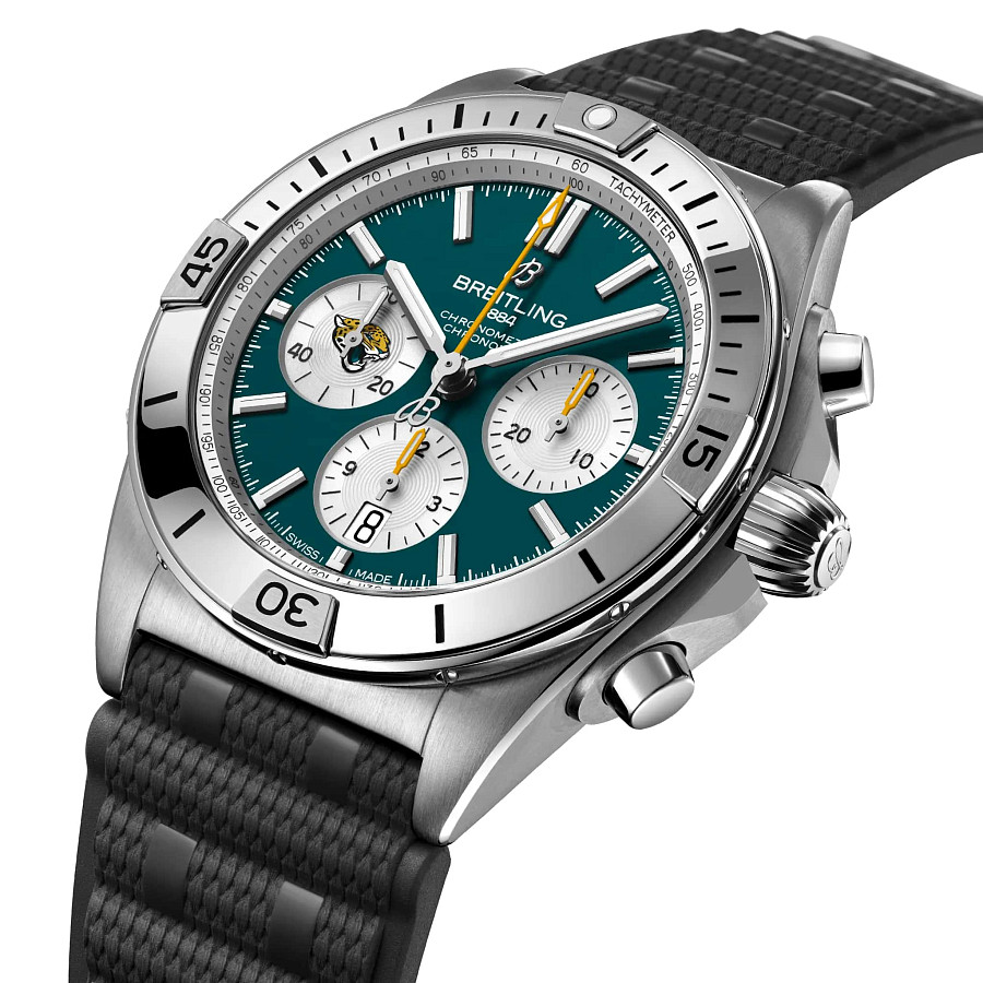 Часы Breitling Chronomat B01 42 NFL Jacksonville Jaguars Edition AB01342B1L3S1 — механические, сталь металл
