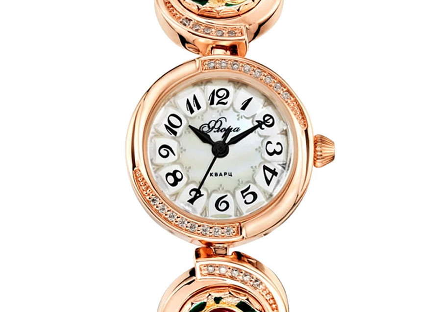 Часы УЧЗ Flora 1138S6-B8B1 Пион-2 — кварцевые, латунь