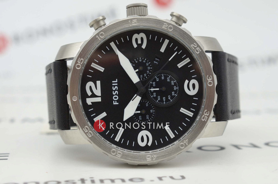 Часы Fossil Nate Chronograph JR1436 — кожаный, мужские