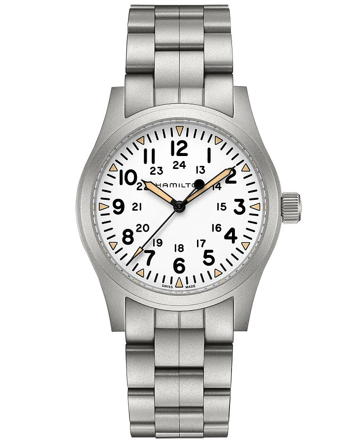 Часы Hamilton Khaki Field Mechanical 42mm H69529113 — мужские, белый