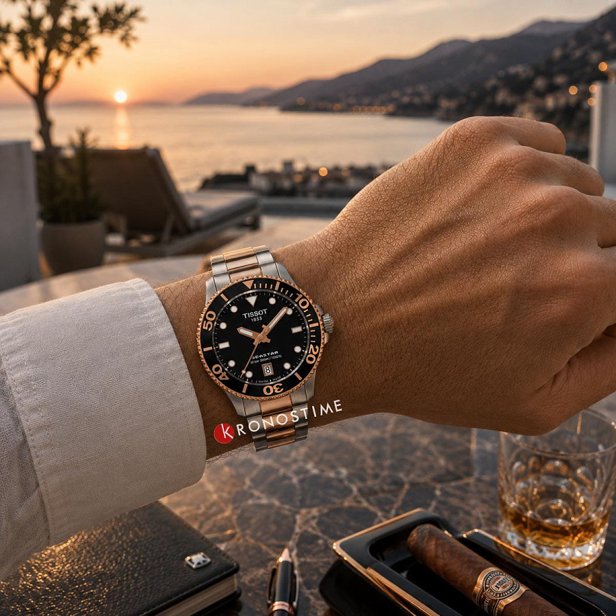 Часы Tissot Seastar 1000 36mm T120.210.22.051.01 — нержавеющая сталь с pvd-покрытием, мужские