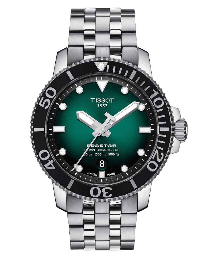 Часы Tissot Seastar 1000 Powermatic 80 T120.407.11.091.01 — мужские, зеленый