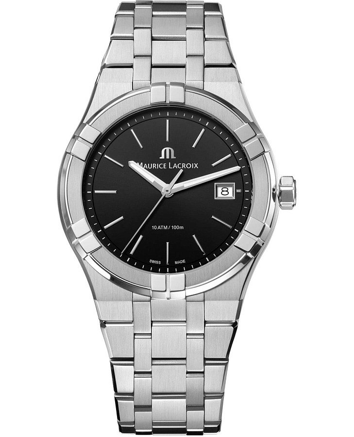 Часы Maurice Lacroix Aikon Quartz Date 40mm AI1108-SS00F-330-A — черный, металл сталь
