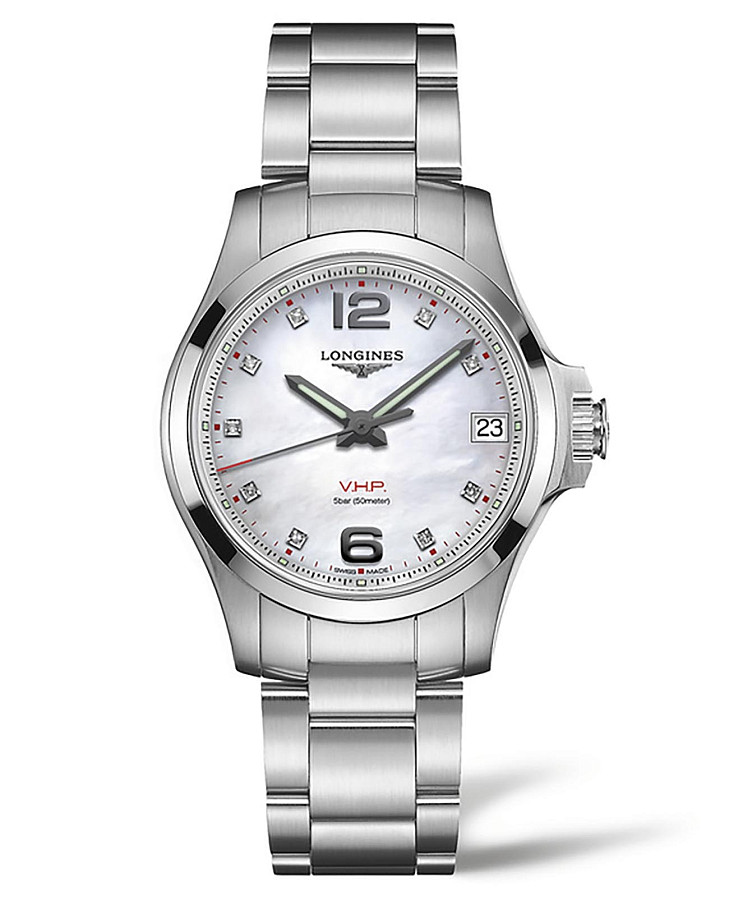 Часы Longines Conquest V.H.P. L3.316.4.87.6 — женские, перламутровый